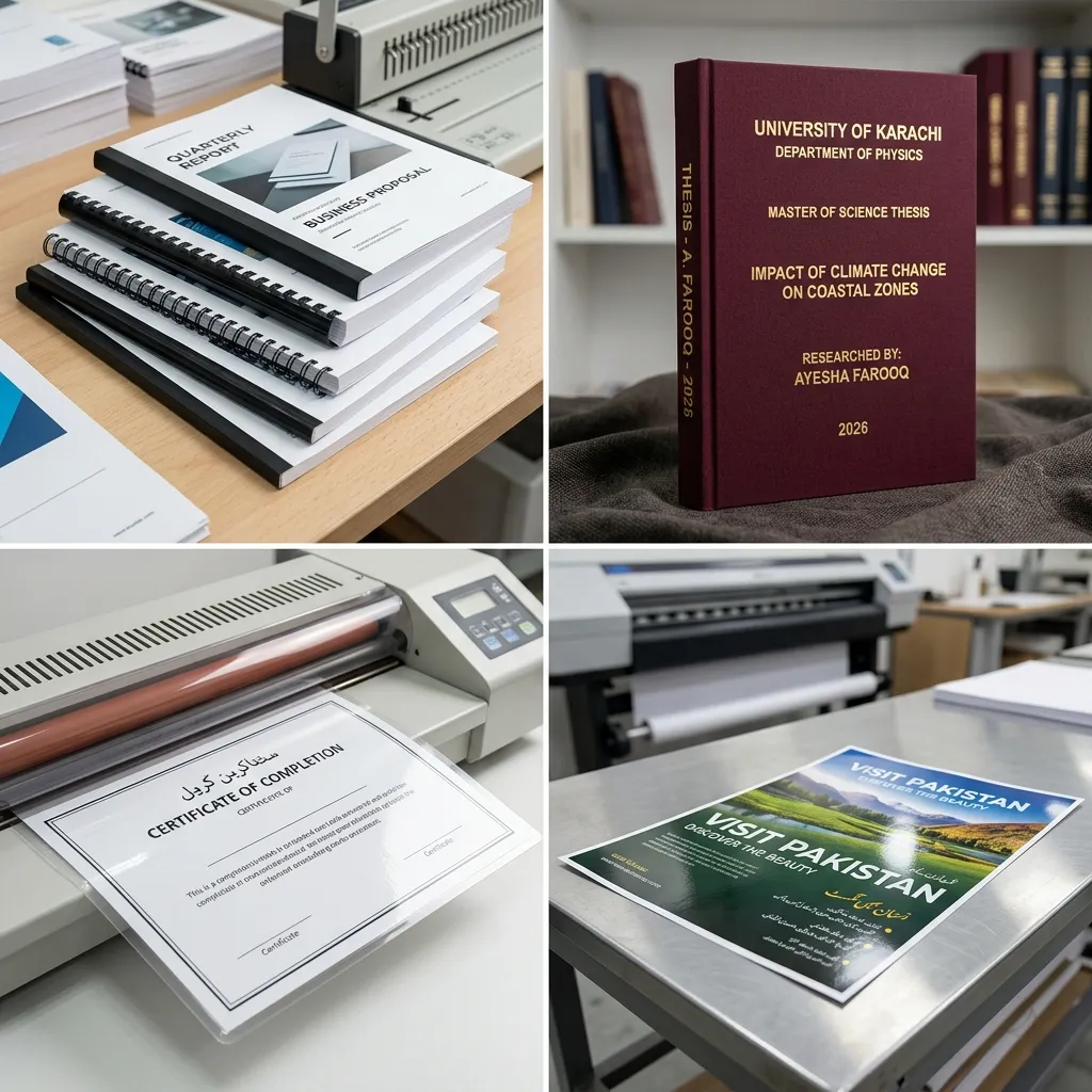 Finishing services — lamination, binding, UV coating