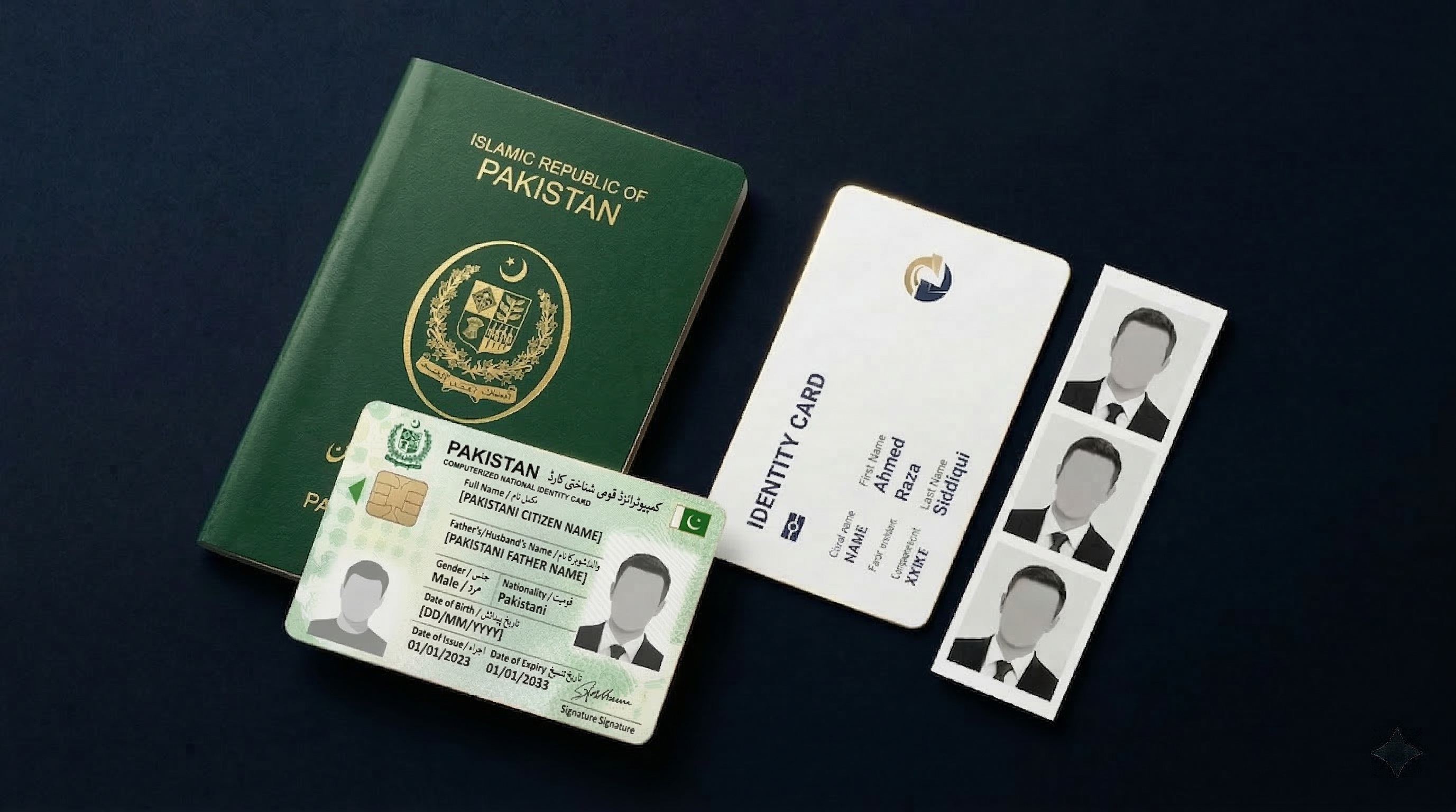 Identity services — CNIC, passport photos, PVC cards, NADRA biometric