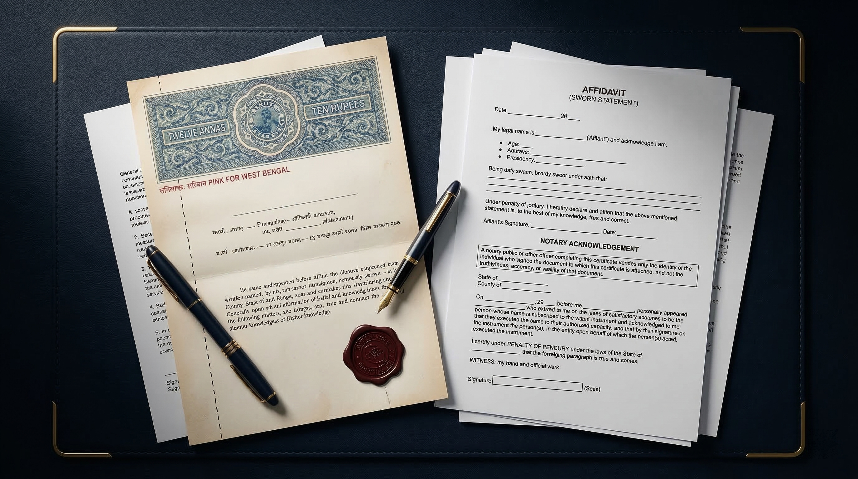 Legal documentation — affidavits, stamp papers, undertakings